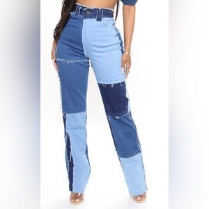 Piece Of Art Patchwork Straight Leg Jeans - Blue/combo